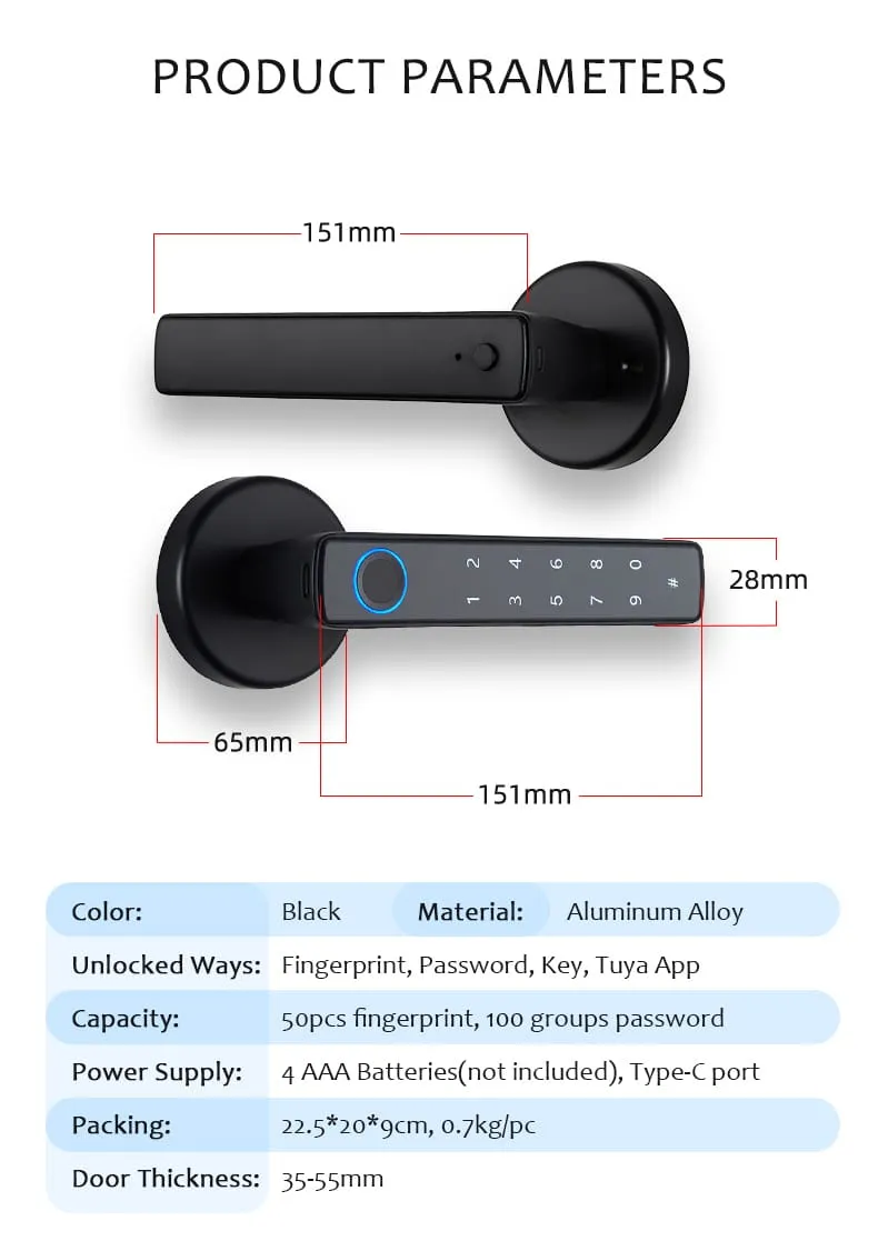 WAFU WF-F8 Fingerprint & Password Handle Lock — fingerprint password handle lock, large capacity | detail image 13