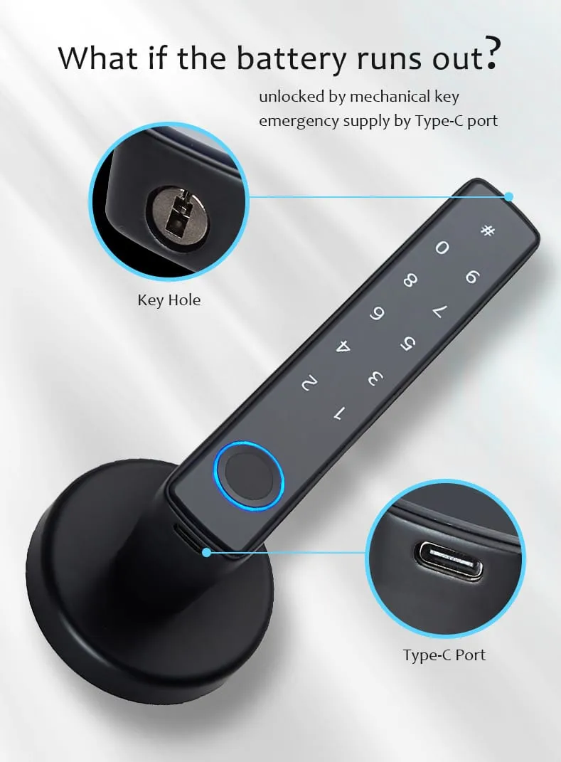 WAFU WF-F8 Fingerprint & Password Handle Lock — fingerprint password handle lock, large capacity | detail image 8