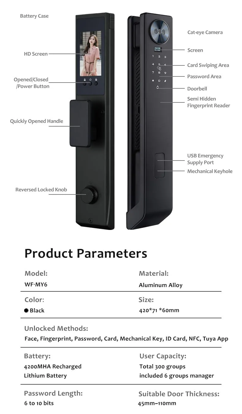 WAFU WF-MY6 3D Face & Peephole Lock — 3D face peephole lock, 26 languages | detail image 8