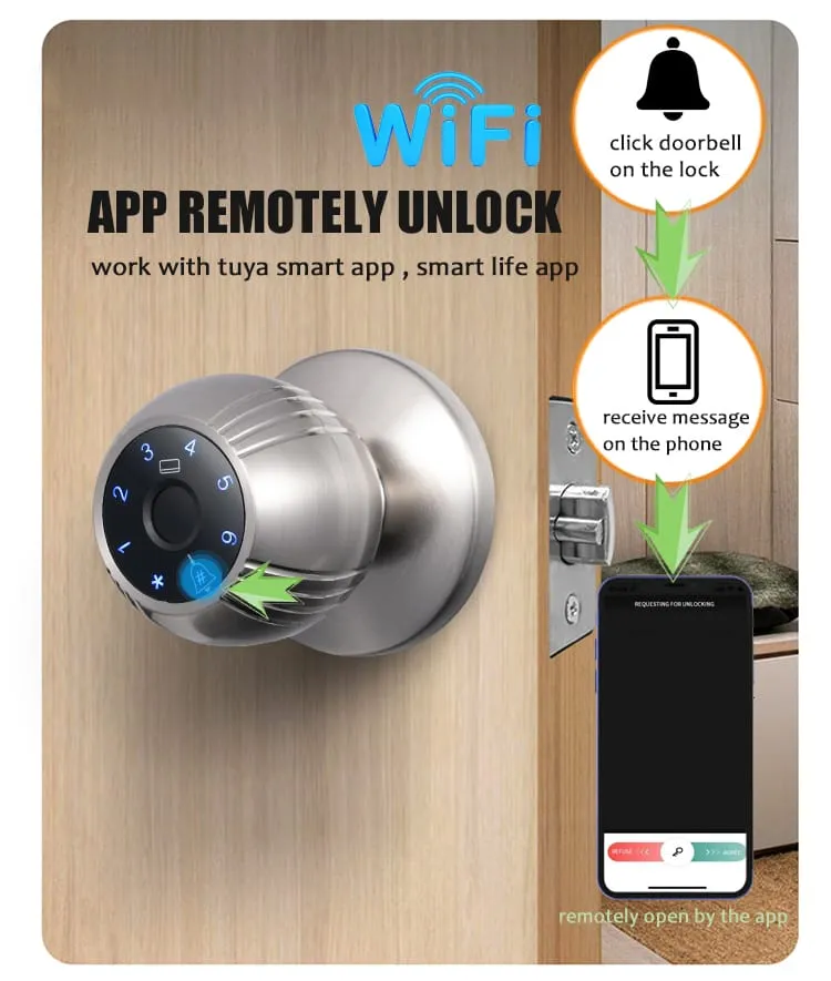 WAFU WF-Q7 Smart Ball Knob Lock — Smart Ball Knob Lock, modern minimalist | detail image 4