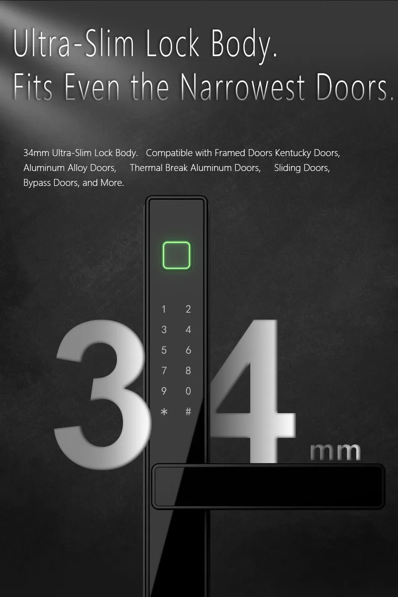 WAFU WF-V2 Thermal Break Aluminum Smart Lock — 34mm ultra-narrow body | detail image 4