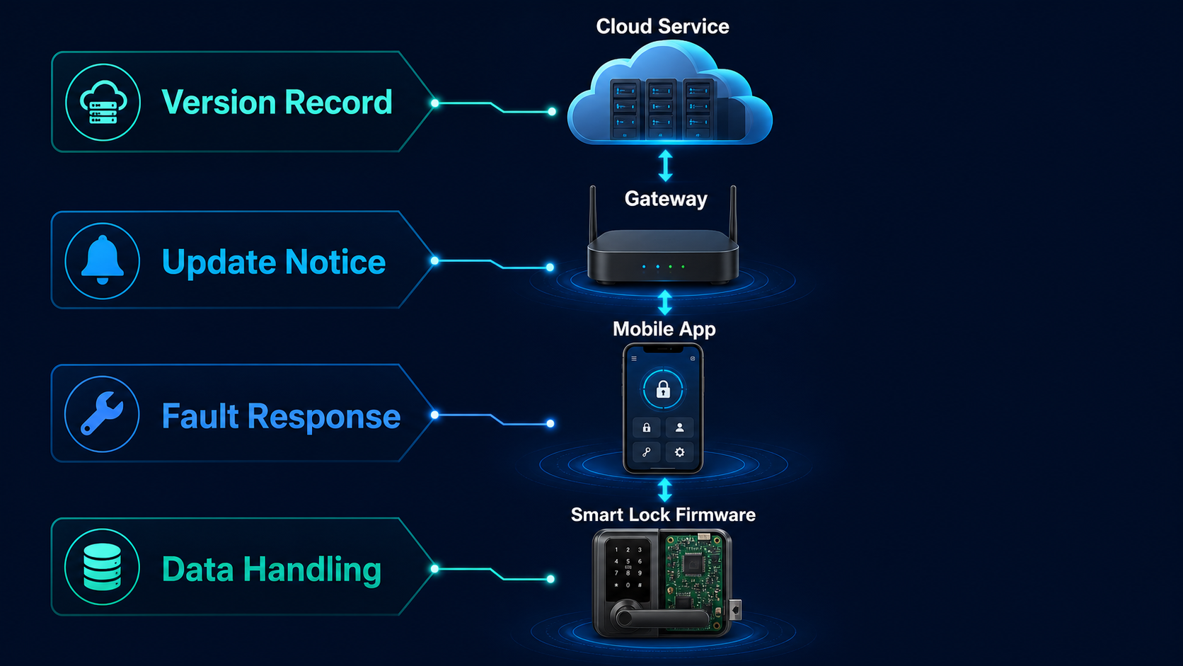 Limites de versions et de responsabilité entre firmware de serrure, application, passerelle et service cloud
